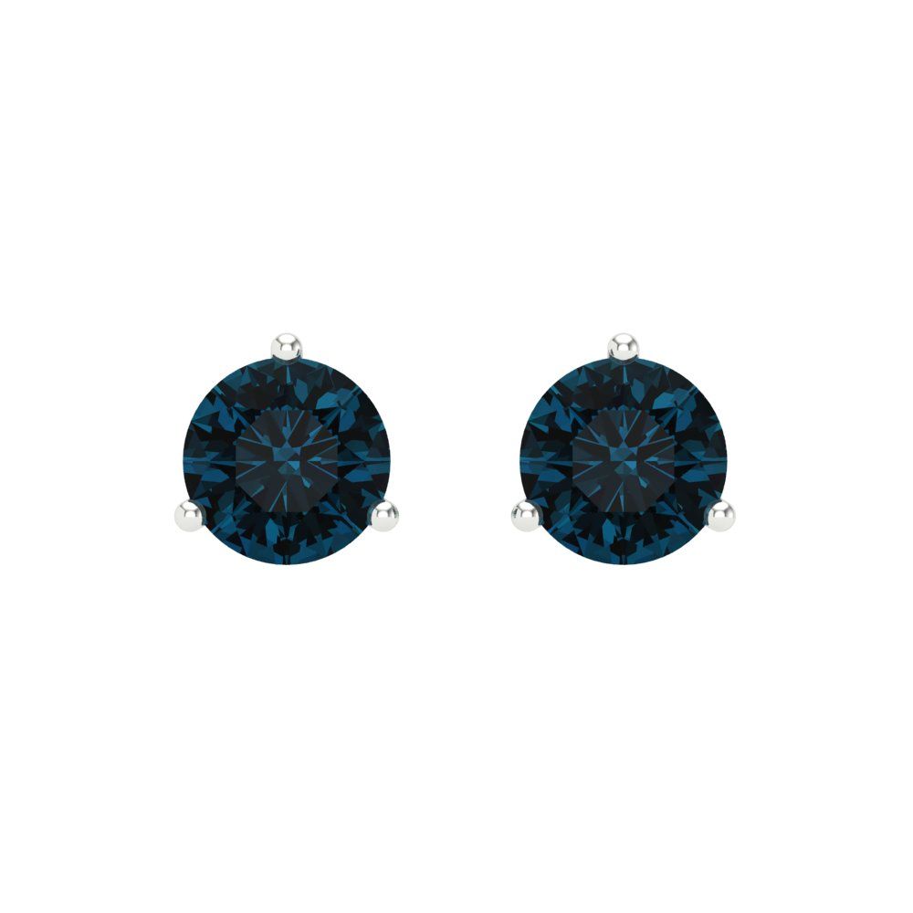 1.5 ctw London Blue Topaz Studs Earrings | 6mm Round Cut White Gold Screw back | December Birthstone
