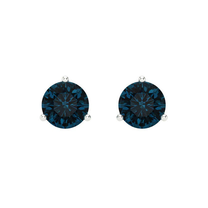 1.5 ctw London Blue Topaz Studs Earrings | 6mm Round Cut White Gold Screw back | December Birthstone