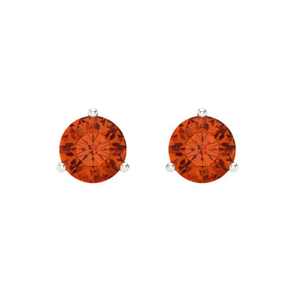 1.5 ctw Red Zirconia Studs Earrings | 6mm Round Cut White Gold Screw back | April Birthstone