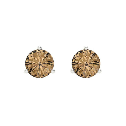 1.5 ctw Champagne Studs Earrings | 6mm Round Cut White Gold Screw back | April Birthstone
