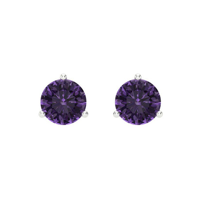 1.5 ctw Alexandrite Studs Earrings | 6mm Round Cut White Gold Screw back | June Birthstone