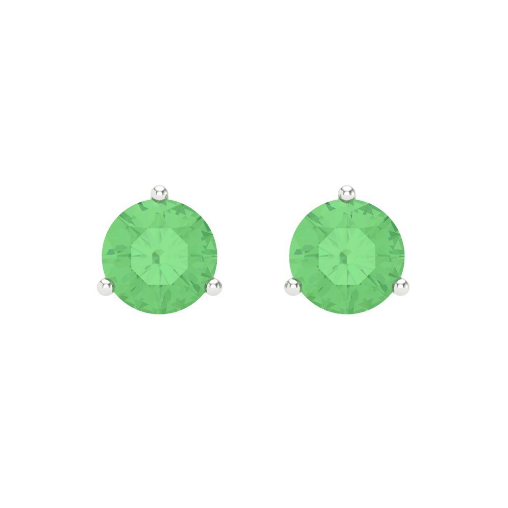 1.5 ctw Green Zirconia Studs Earrings | 6mm Round Cut White Gold Screw back | April Birthstone