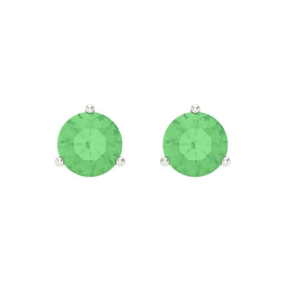1.5 ctw Green Zirconia Studs Earrings | 6mm Round Cut White Gold Screw back | April Birthstone