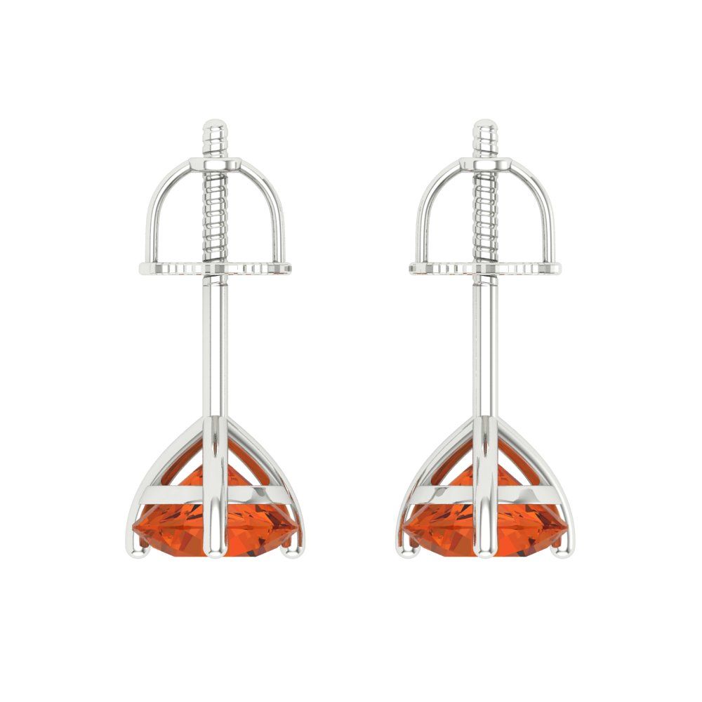1.5 ctw Red Zirconia Studs Earrings | 6mm Round Cut White Gold Screw back | April Birthstone