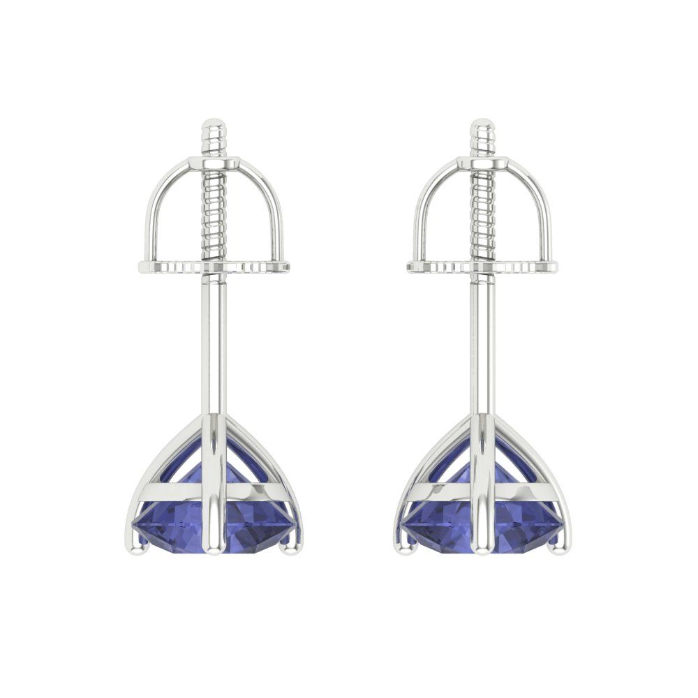 1.5 ctw Tanzanite Studs Earrings | 6mm Round Cut White Gold Screw back | December Birthstone