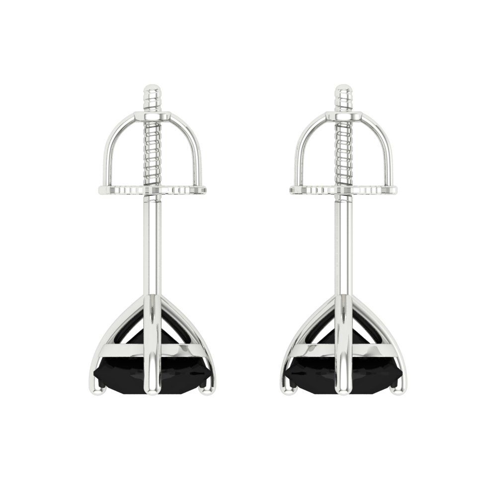 1.5 ctw Onyx Studs Earrings | 6mm Round Cut White Gold Screw back | July Birthstone