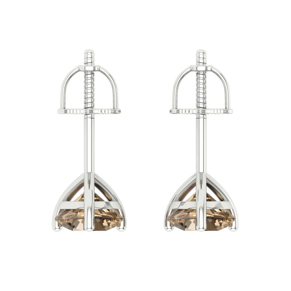 1.5 ctw Champagne Studs Earrings | 6mm Round Cut White Gold Screw back | April Birthstone