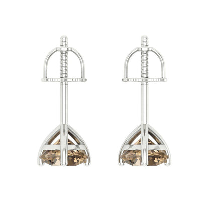 1.5 ctw Champagne Studs Earrings | 6mm Round Cut White Gold Screw back | April Birthstone