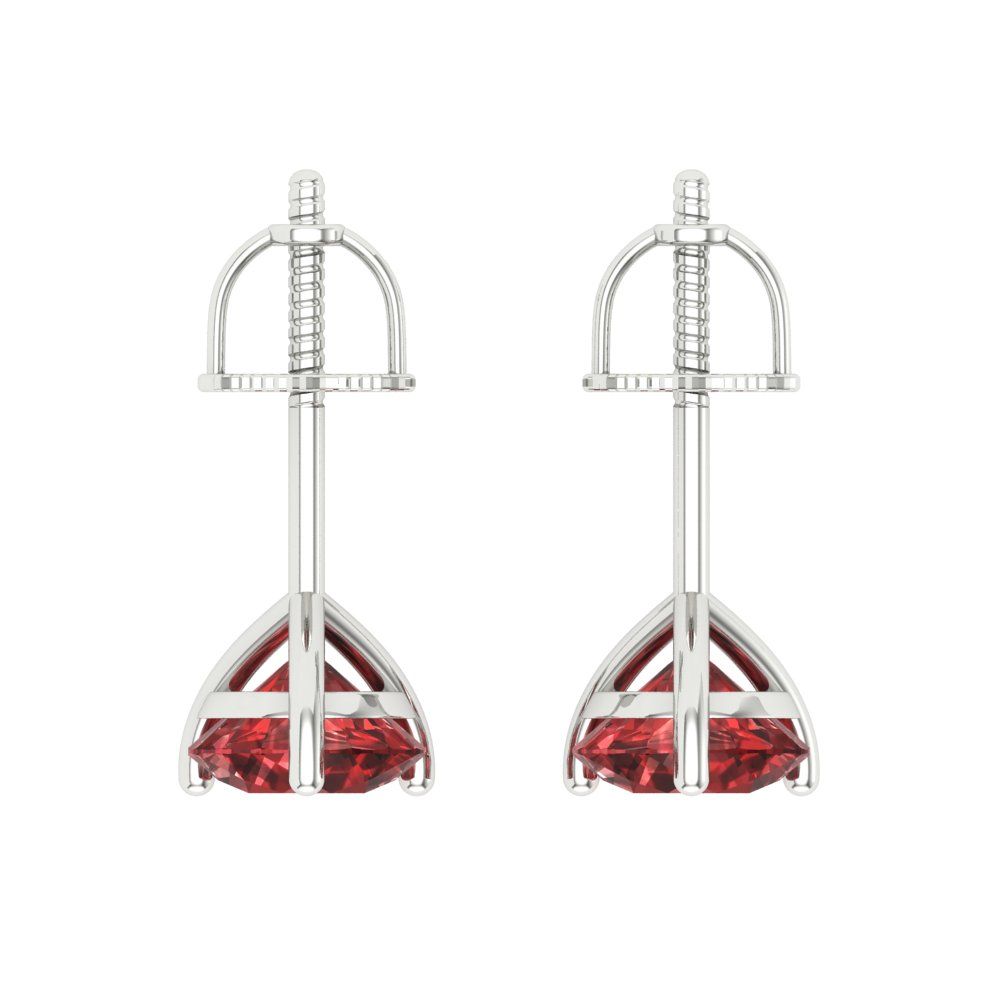 1.5 ctw Garnet Studs Earrings | 6mm Round Cut White Gold Screw back | January Birthstone