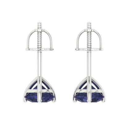 1.5 ctw Blue Sapphire Studs Earrings | 6mm Round Cut White Gold Screw back | September Birthstone