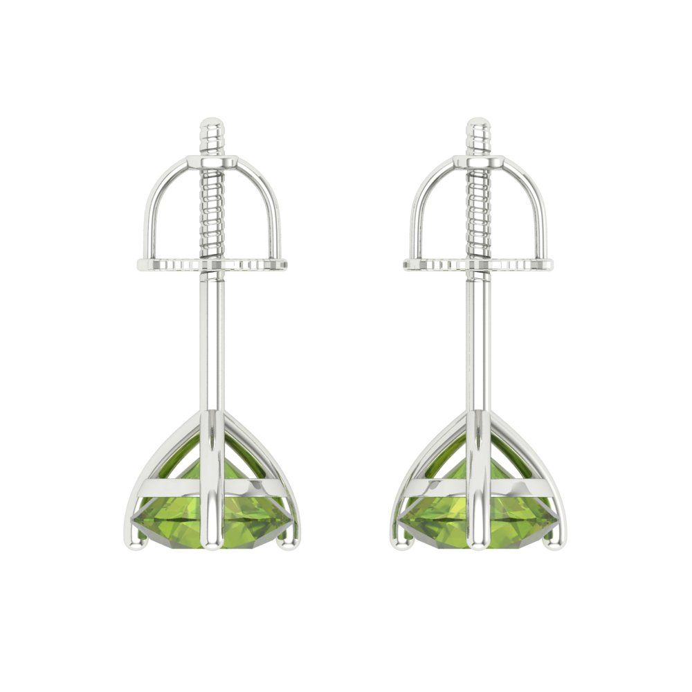 1.5 ctw Peridot Studs Earrings | 6mm Round Cut White Gold Screw back | August Birthstone