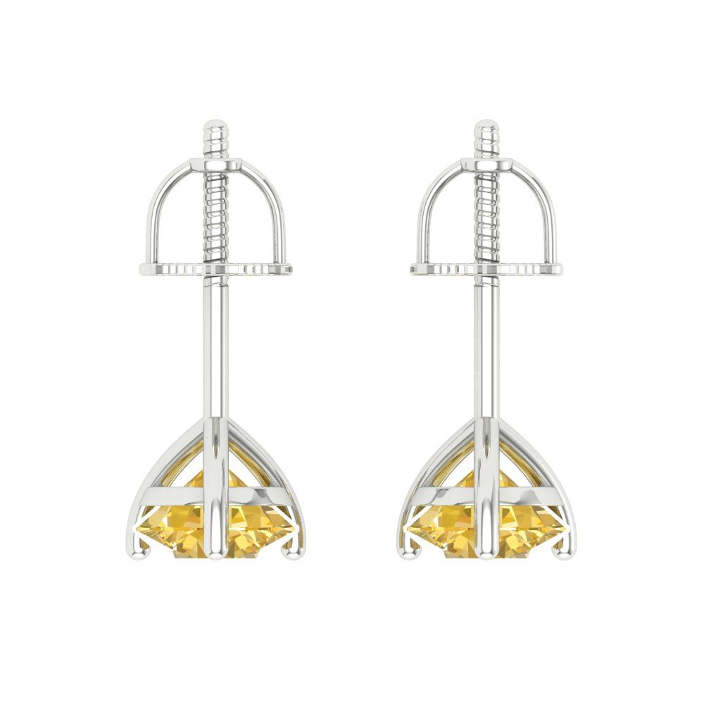 1.5 ctw Citrine Studs Earrings | 6mm Round Cut White Gold Screw back | November Birthstone