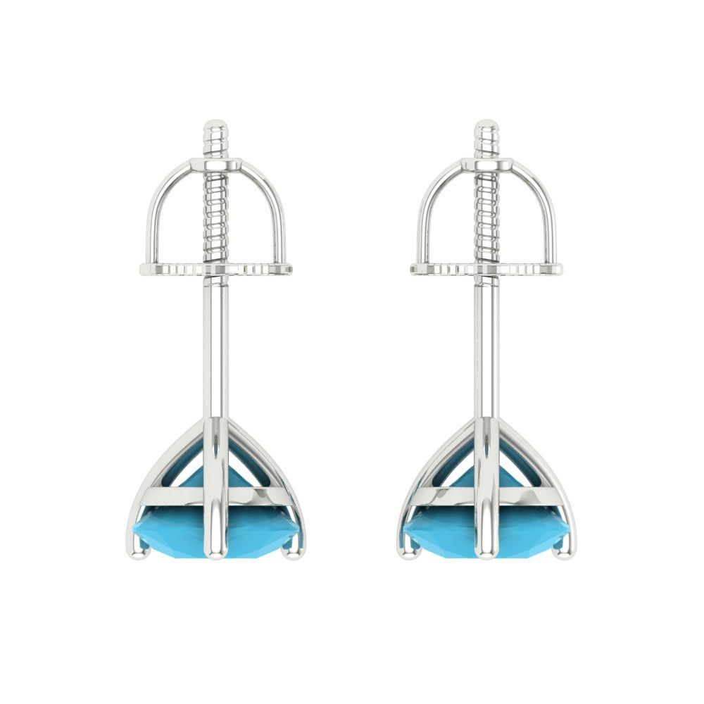1.5 ctw Turquoise Studs Earrings | 6mm Round Cut White Gold Screw back | December Birthstone