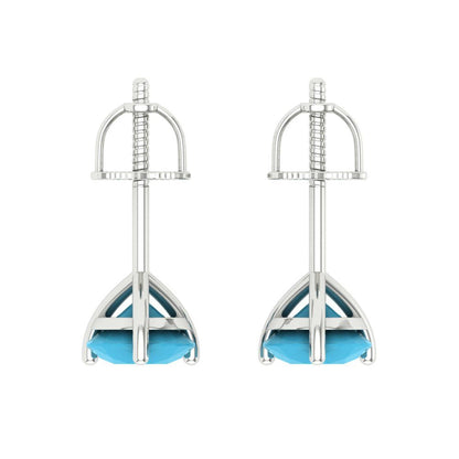 1.5 ctw Turquoise Studs Earrings | 6mm Round Cut White Gold Screw back | December Birthstone