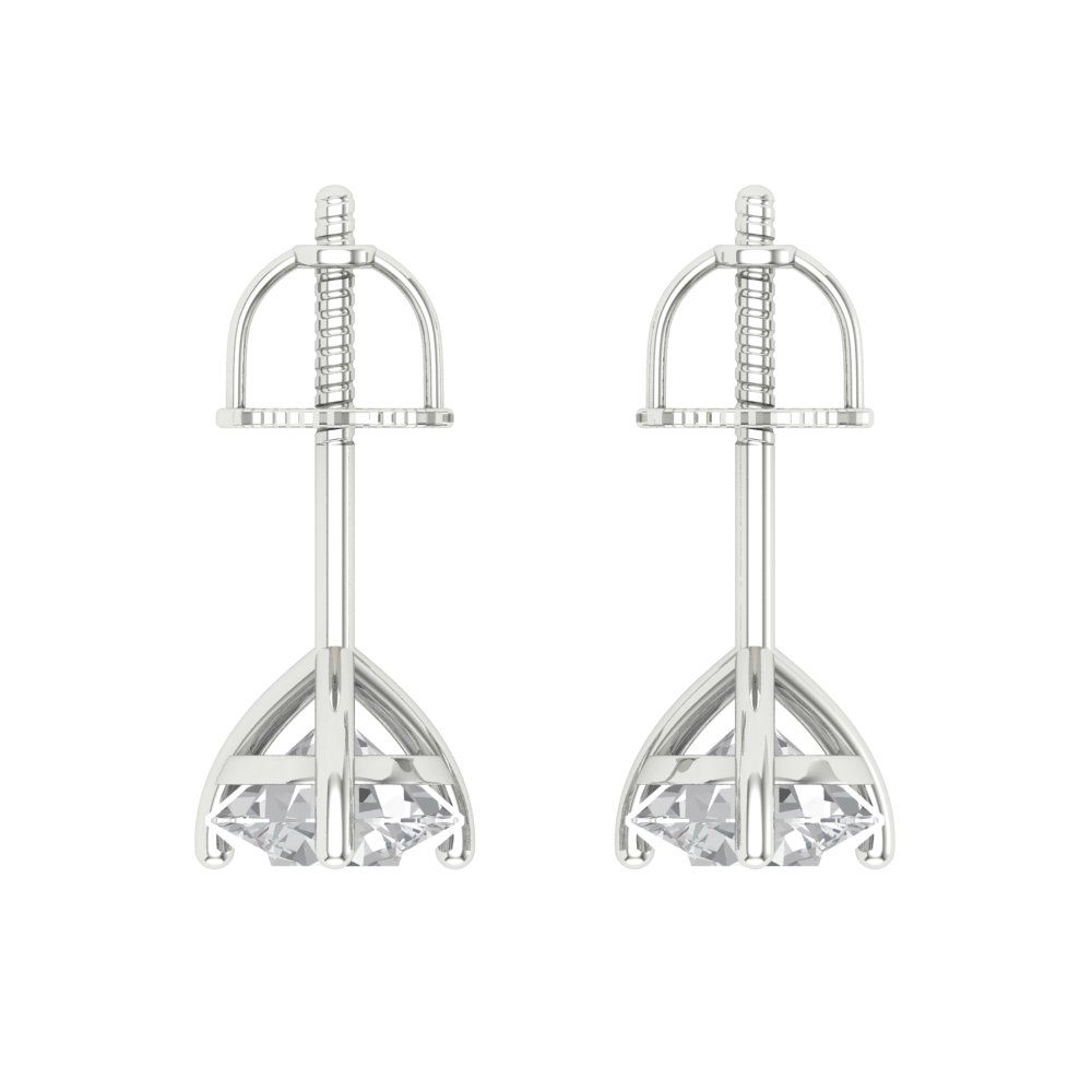 1.5 ctw Moissanite Studs Earrings | 6mm Round Cut White Gold Screw back | April Birthstone
