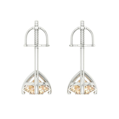 1.5 ctw Morganite Studs Earrings | 6mm Round Cut White Gold Screw back | February Birthstone