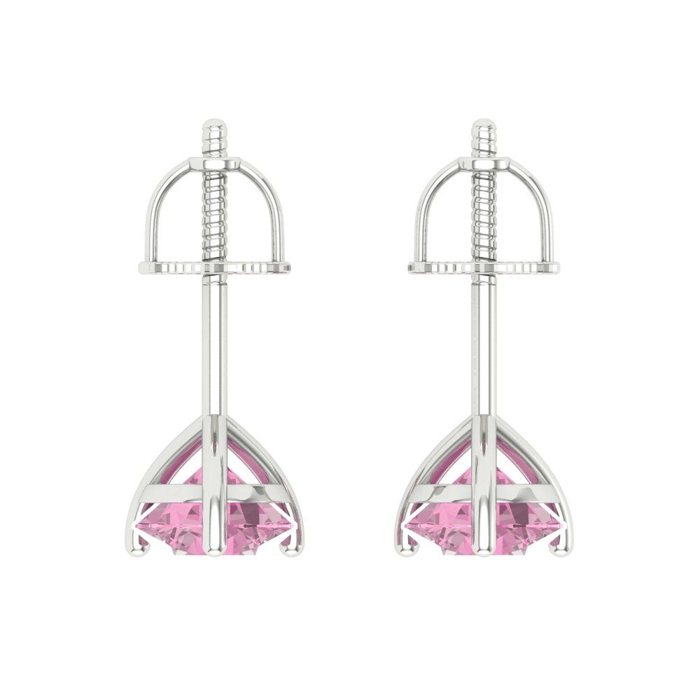 1.5 ctw Pink Zirconia Studs Earrings | 6mm Round Cut White Gold Screw back | April Birthstone