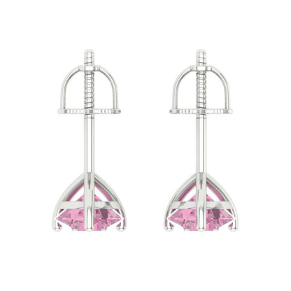 1.5 ctw Pink Zirconia Studs Earrings | 6mm Round Cut White Gold Screw back | April Birthstone