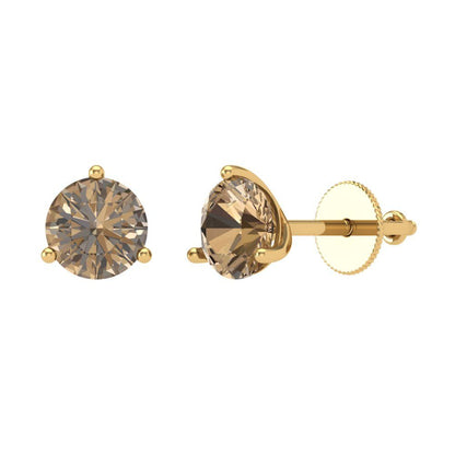 1.5 ctw Champagne Studs Earrings | 6mm Round Cut White Gold Screw back | April Birthstone