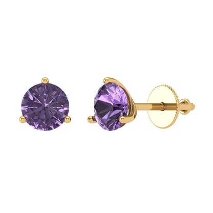 1.5 ctw Alexandrite Studs Earrings | 6mm Round Cut White Gold Screw back | June Birthstone
