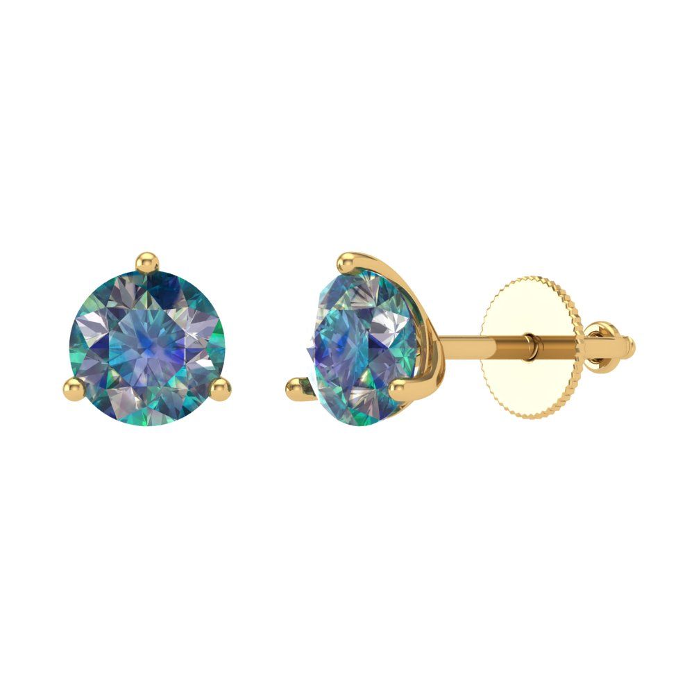 1.5 ctw Blue Moissanite Studs Earrings | 6mm Round Cut White Gold Screw back | April Birthstone