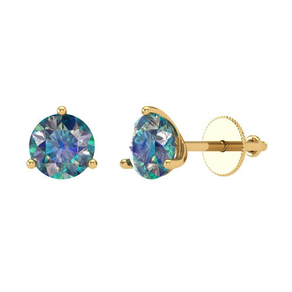 1.5 ctw Blue Moissanite Studs Earrings | 6mm Round Cut White Gold Screw back | April Birthstone