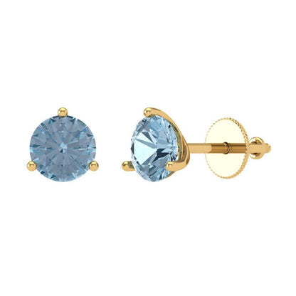 1.5 ctw Sky Blue Topaz Studs Earrings | 6mm Round Cut White Gold Screw back | December Birthstone