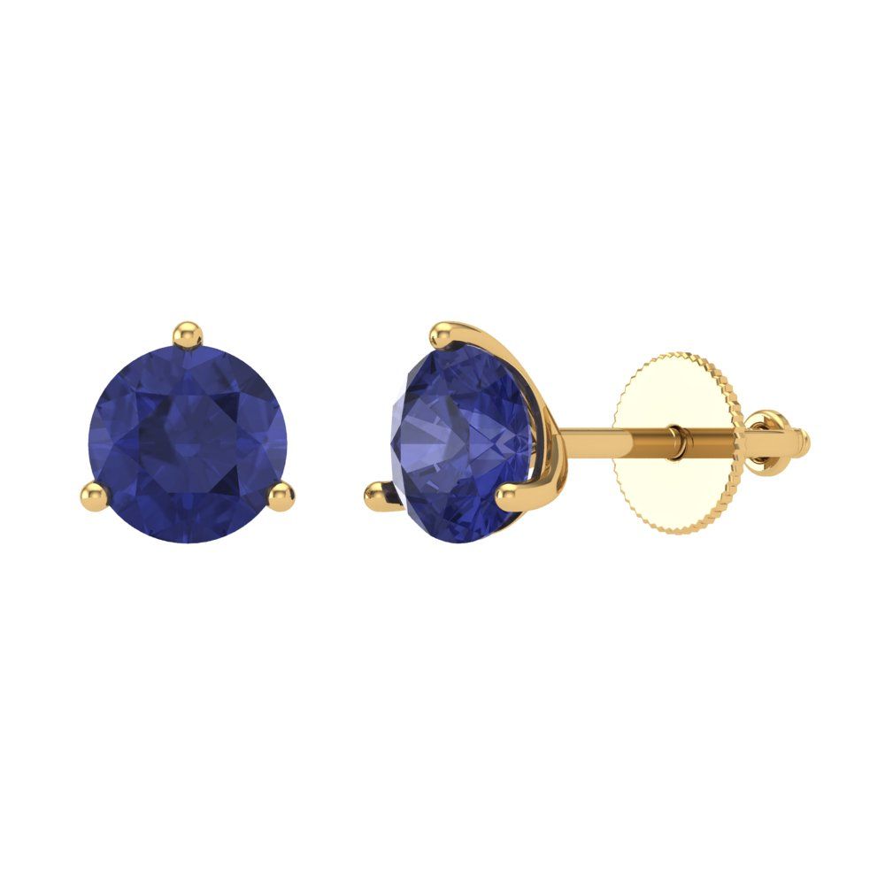 1.5 ctw Tanzanite Studs Earrings | 6mm Round Cut White Gold Screw back | December Birthstone