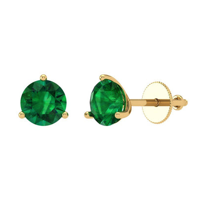 1.5 ctw Emerald Studs Earrings | 6mm Round Cut White Gold Screw back | May Birthstone