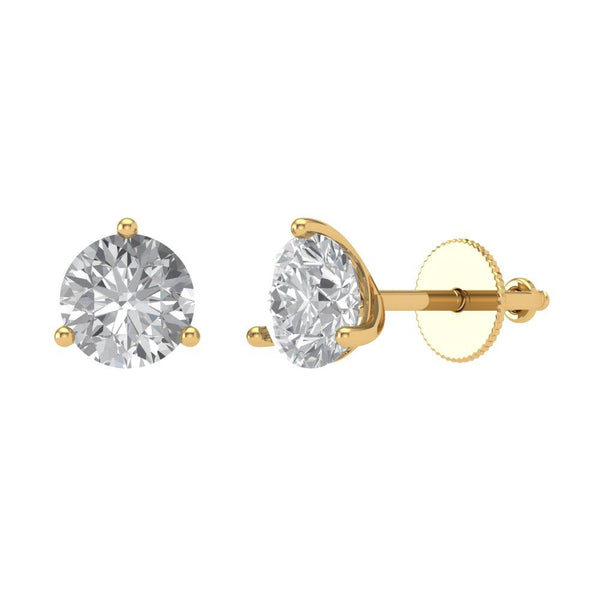 1.5 ct Brilliant Round Cut Solitaire Studs Genuine Cultured Diamond Stone Clarity VS1-2 Color J-K Yellow Gold Earrings Screw back