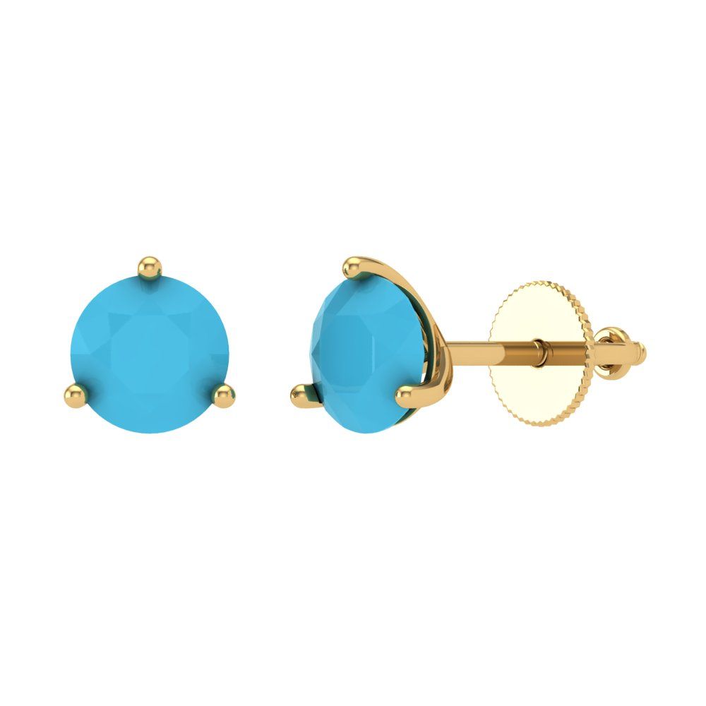 1.5 ctw Turquoise Studs Earrings | 6mm Round Cut White Gold Screw back | December Birthstone