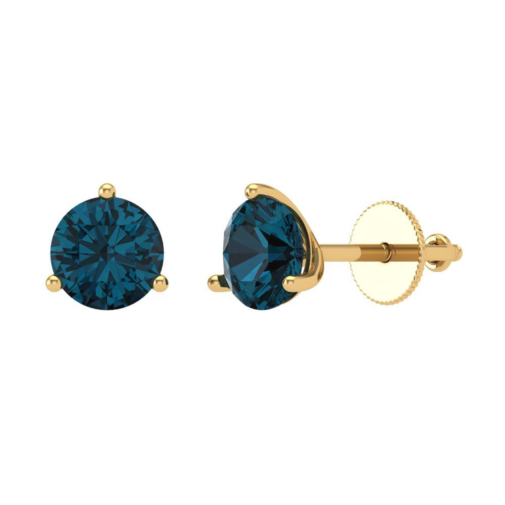 1.5 ctw London Blue Topaz Studs Earrings | 6mm Round Cut White Gold Screw back | December Birthstone
