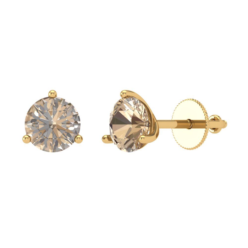 1.5 ctw Yellow Moissanite Studs Earrings | 6mm Round Cut White Gold Screw back | April Birthstone