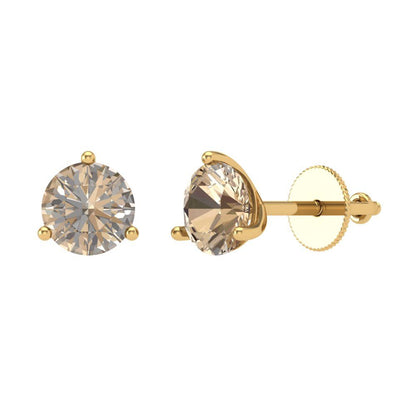 1.5 ctw Yellow Moissanite Studs Earrings | 6mm Round Cut White Gold Screw back | April Birthstone