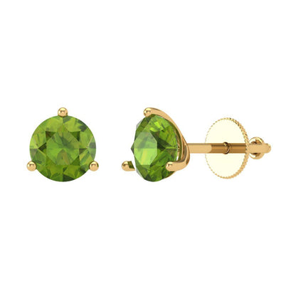 1.5 ctw Peridot Studs Earrings | 6mm Round Cut White Gold Screw back | August Birthstone
