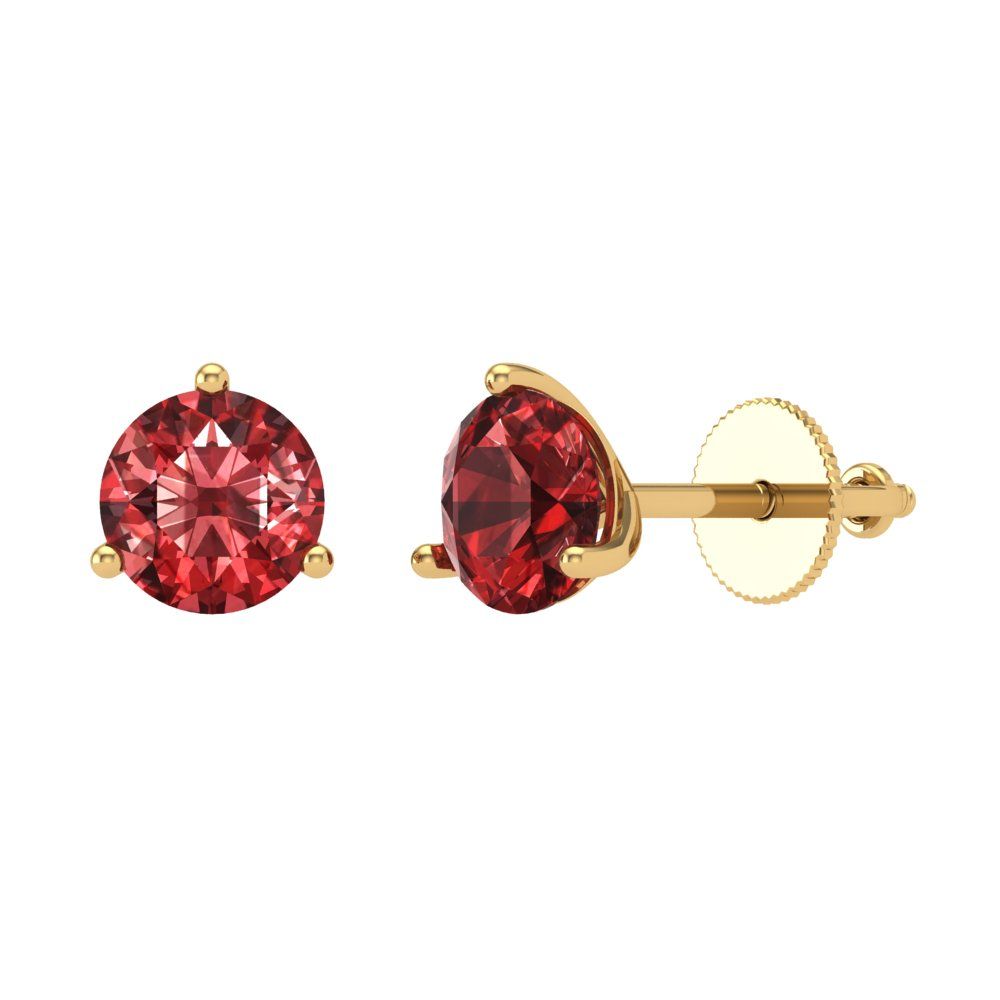 1.5 ctw Garnet Studs Earrings | 6mm Round Cut White Gold Screw back | January Birthstone