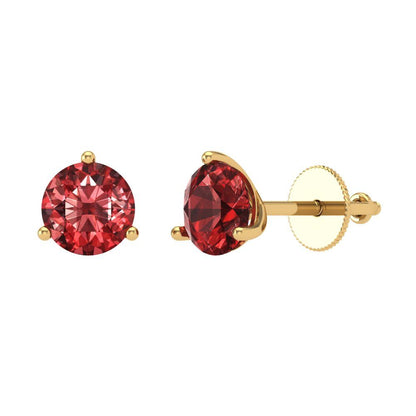 1.5 ctw Garnet Studs Earrings | 6mm Round Cut White Gold Screw back | January Birthstone