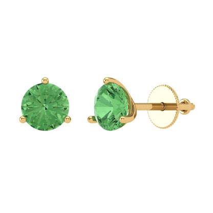 1.5 ctw Green Zirconia Studs Earrings | 6mm Round Cut White Gold Screw back | April Birthstone