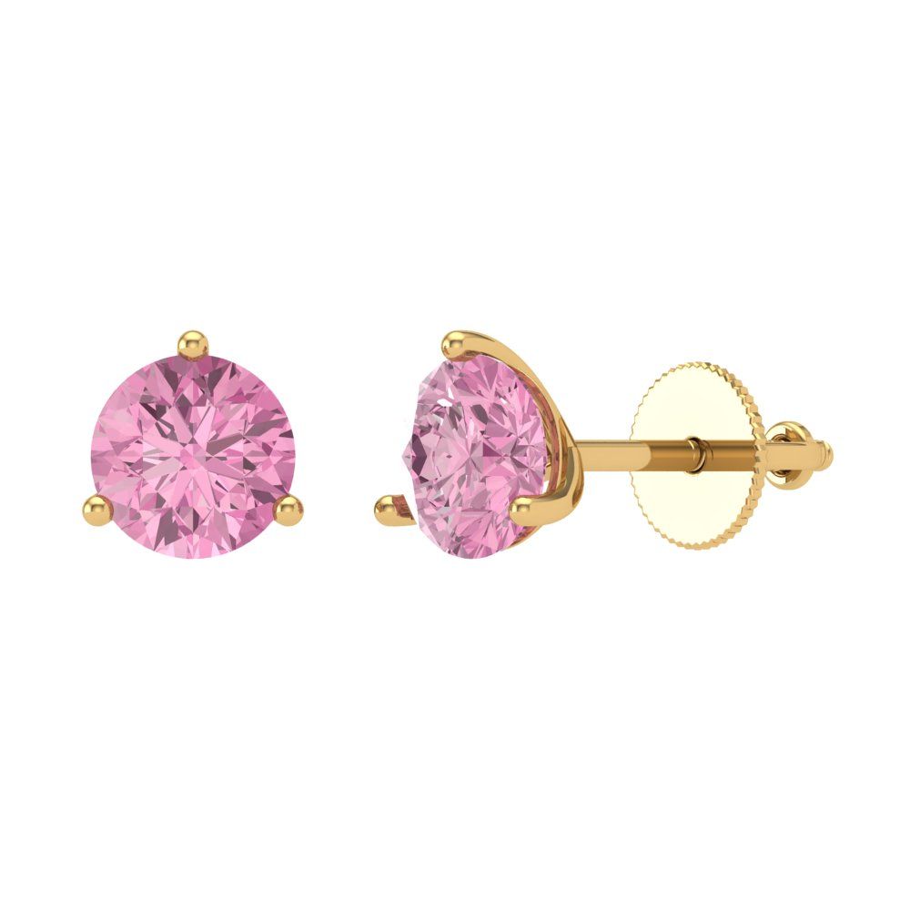 1.5 ctw Pink Zirconia Studs Earrings | 6mm Round Cut White Gold Screw back | April Birthstone