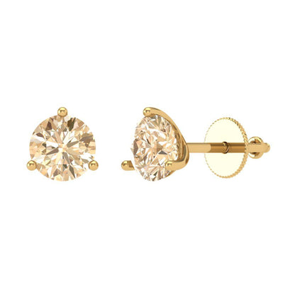 1.5 ctw Morganite Studs Earrings | 6mm Round Cut White Gold Screw back | February Birthstone