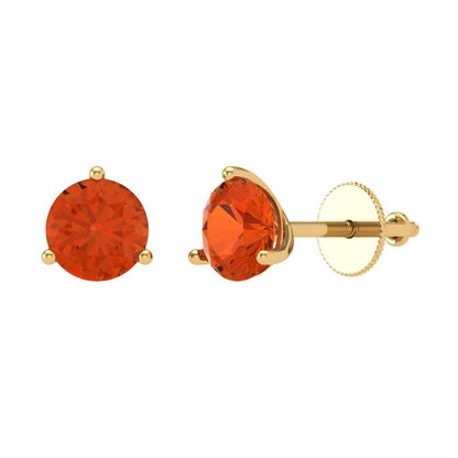 1.5 ctw Red Zirconia Studs Earrings | 6mm Round Cut White Gold Screw back | April Birthstone
