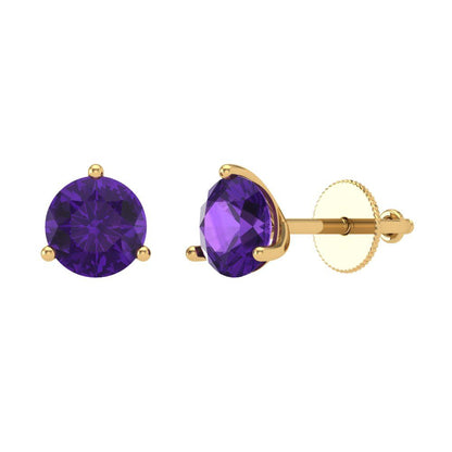 1.5 ctw Amethyst Studs Earrings | 6mm Round Cut White Gold Screw back | February Birthstone
