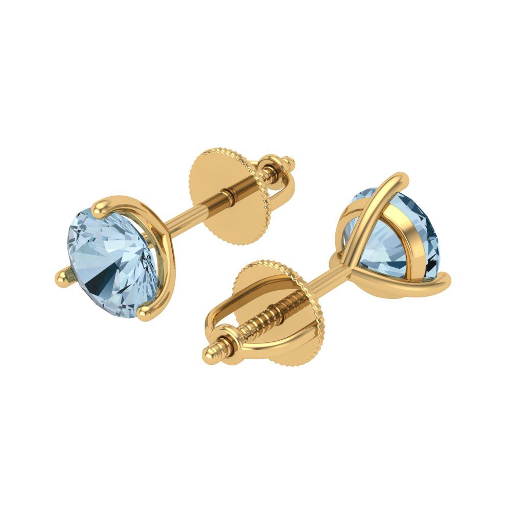 1.5 ctw Blue Zirconia Studs Earrings | 6mm Round Cut White Gold Screw back | April Birthstone