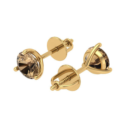1.5 ctw Champagne Studs Earrings | 6mm Round Cut White Gold Screw back | April Birthstone