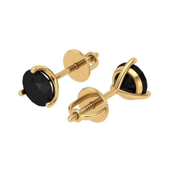 1.5 ct Brilliant Round Cut Solitaire Studs Natural Onyx Stone Yellow Gold Earrings Screw back