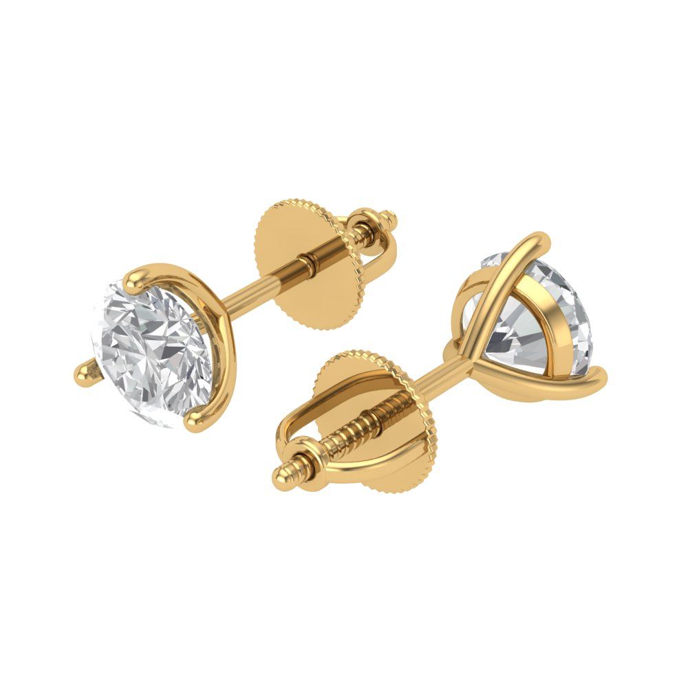 1.5 ctw White Sapphire Studs Earrings | 6mm Round Cut White Gold Screw back | April Birthstone