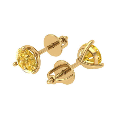 1.5 ctw Citrine Studs Earrings | 6mm Round Cut White Gold Screw back | November Birthstone