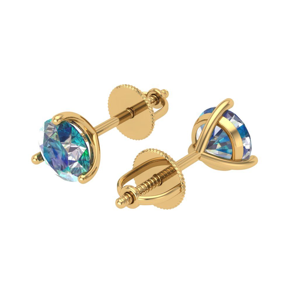 1.5 ctw Blue Moissanite Studs Earrings | 6mm Round Cut White Gold Screw back | April Birthstone