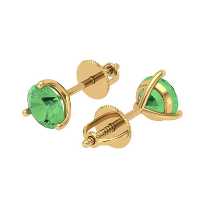 1.5 ctw Green Zirconia Studs Earrings | 6mm Round Cut White Gold Screw back | April Birthstone