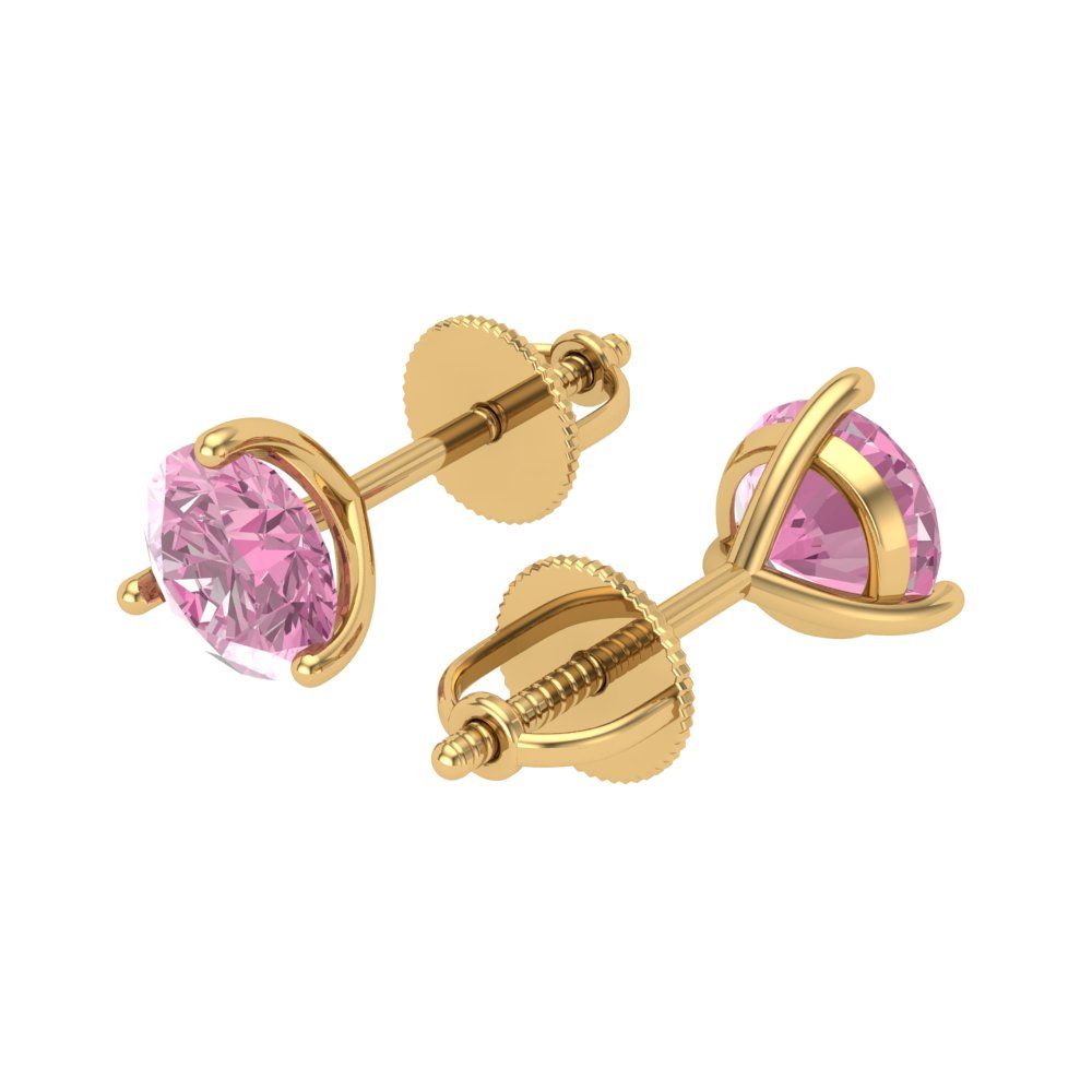 1.5 ctw Pink Zirconia Studs Earrings | 6mm Round Cut White Gold Screw back | April Birthstone